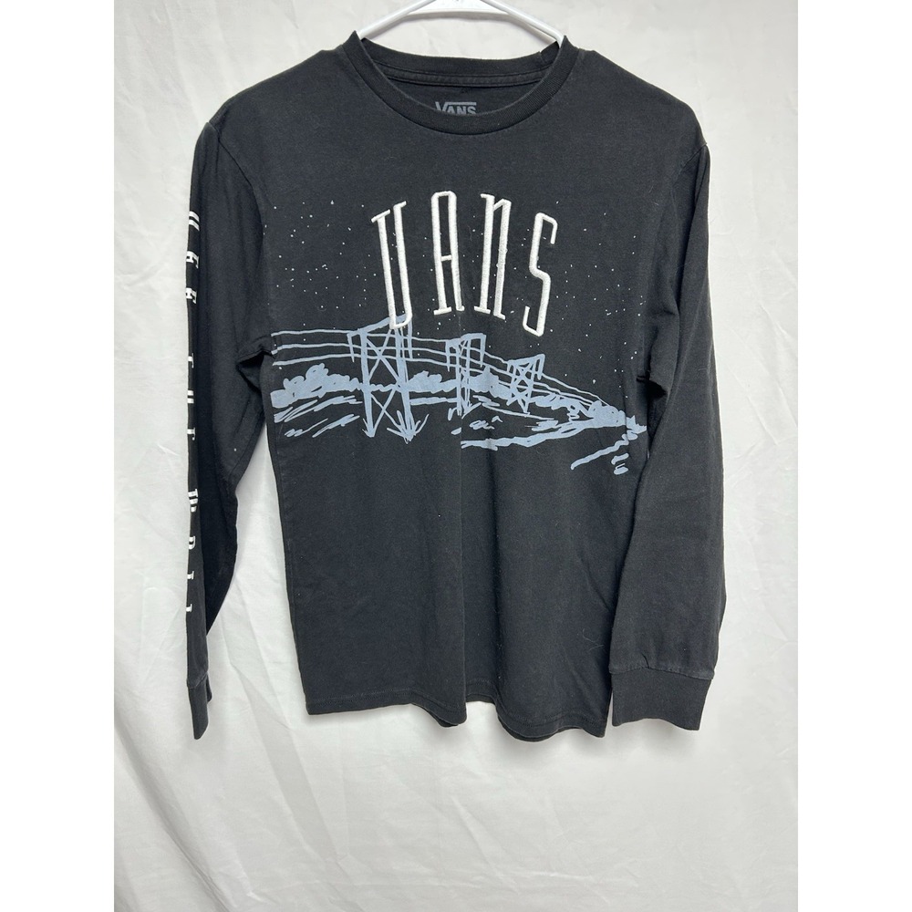 Vans Off The Wall Graphic Long Sleeve Skate Shirt Punk Black Embroidered Logo S - Picture 4 of 13